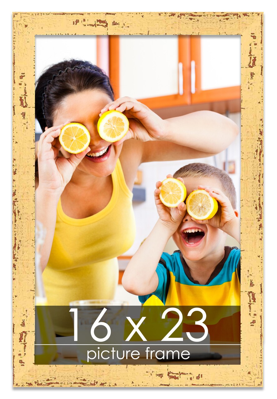 Shabby Chic Yellow Picture Frame - UV Acrylic, Foam Board Backing, Hanging Hardware